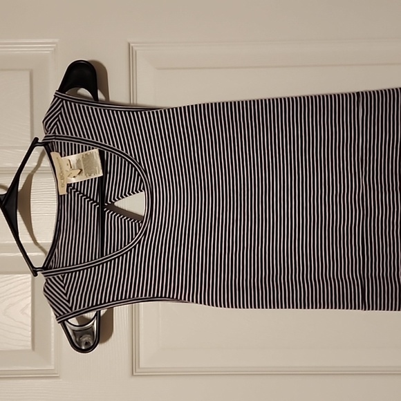 BCBGENERATION Navy and White Striped Crew Neck Maxi Dress with Back Cut Outs, M - Picture 2 of 5